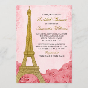 Invitation Tour Eiffel vintage Roses roses roses