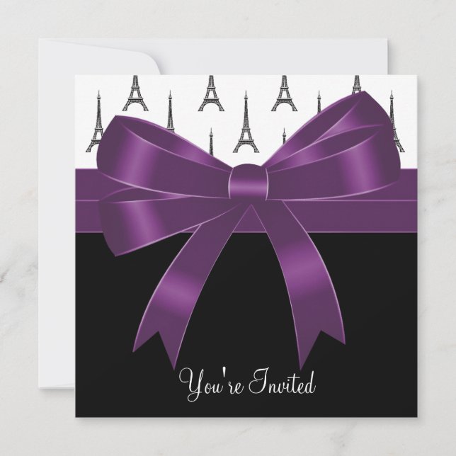 Invitation Tour Eiffel Violet Prune Fête de Paris (Devant)