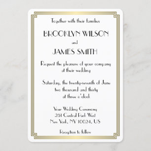 Invitation Tour Great Gatsby Art Déco Mariage blanc Invite
