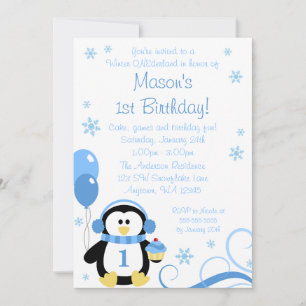Invitation Tourbillon de Cupcake Pingouin Onederland Hiver Bl