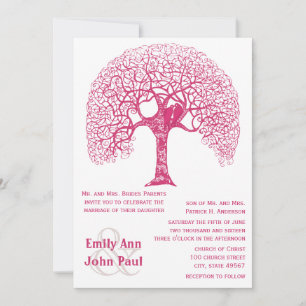 Invitation Tourbillonnant rose Arbre Rustique Inséparable Mar