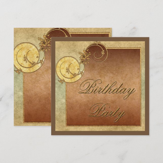 Invitation Tourbillons Classy Or & Floral Feminine Anniversai (Devant / Derrière)