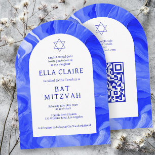 Invitation Tourbillons de marbre bleu Star QR Bar Mitzvah Arc