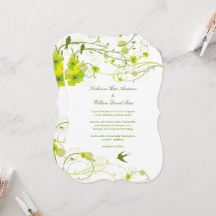 Invitation Tourbillons d'Hibiscus Vert et Hirondelles Fleur d