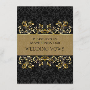 Invitation Tourbillons dorés et noirs damassés Renouveau du V