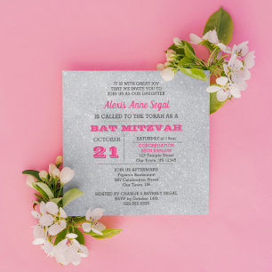 Invitation Tourmaline rose et Bat mitzvah de Parties scintill
