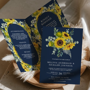 Invitation Tournages de tournesols Eucalyptus Code QR Bleu Nu