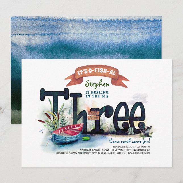Invitation Tourner 3 Pêche Garçons À Thème Anniversaire Invit (Devant / Derrière)