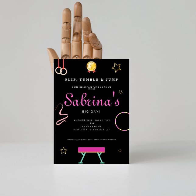 Invitation Tourner et sauter Gymnastique fille fête d'anniver (Créateur téléchargé)