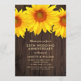 Invitation Tournesol 25e Anniversaire de Mariage Bois Rustiqu