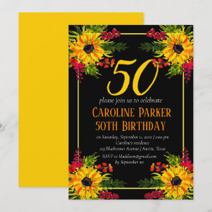 Invitation Tournesol 50e anniversaire Jaune Floral Adulte