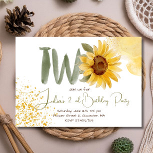 Invitation Tournesol aquarelle deuxième anniversaire