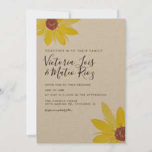Invitation Tournesol aquarelle fleur sauvage mariage rustique