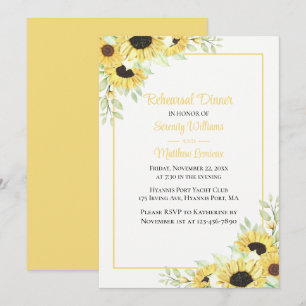 Invitation Tournesol Aquarelle Floral Dîner de répétition Inv