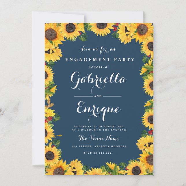 Invitation tournesol aquarelle florale fête de fiançailles (Devant)