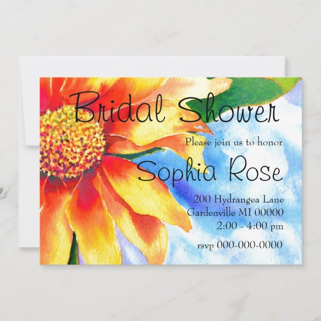 Invitation Tournesol aquarelle peinture jaune orangé floral (Devant)