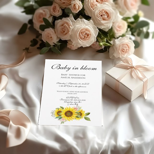 Invitation Tournesol Aquarelle rose Baby shower Floral (Sunflower watercolor pink floral baby shower invitation)