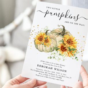 Invitation Tournesol Blanc Citrouilles Jumelles Baby Shower d