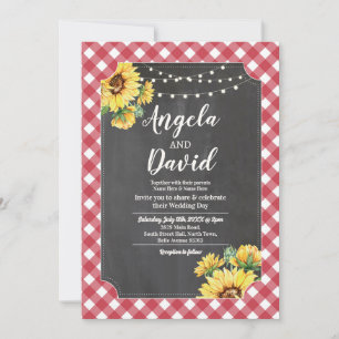 Invitation Tournesol blanc rouge mariage En vichy lumières fl