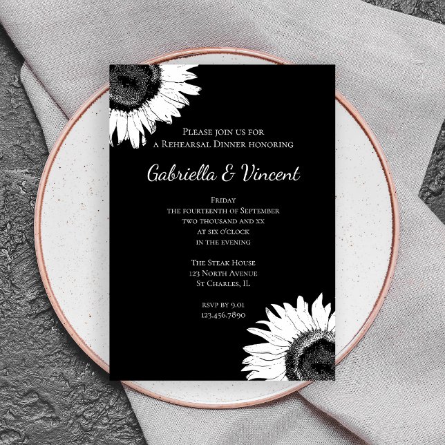 Invitation Tournesol blanc sur le dîner de répétition Mariage (Créateur téléchargé)