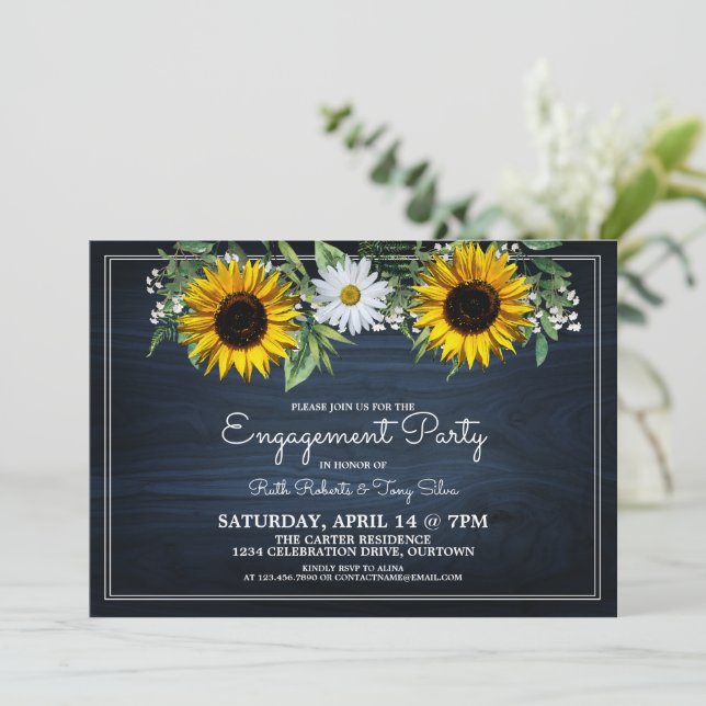 Invitation Tournesol bleu de la marine russe|Daisy Engagement (Debout devant)