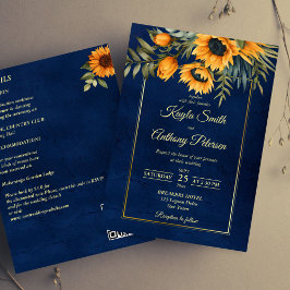 Invitation tournesol bleu marine mariage de automne tout en u