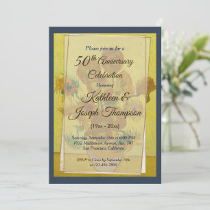 Invitation Tournesol Bleu Marine Photo 50e Anniversaire de Ma
