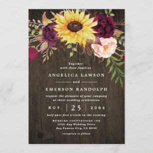 Invitation Tournesol Bourgogne Roses Rouges Russe Mariage en 
