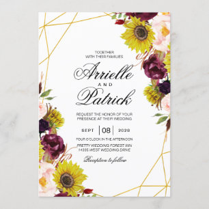 Invitation Tournesol Bourgogne Rouge Rosé Pivoine Rose