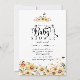 Invitation Tournesol d'abeille Baby shower rustique