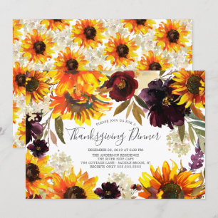 Invitation Tournesol d'automne Floral Thanksgiving Dîner