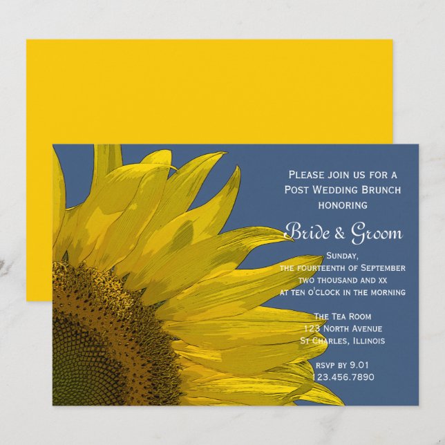 Invitation Tournesol du jardin jaune Mariage d'été Brunch (Devant / Derrière)
