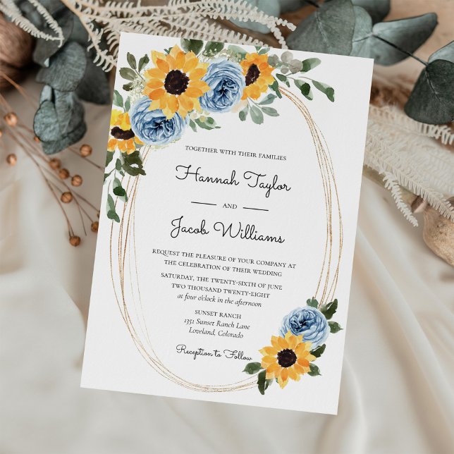 Invitation Tournesol Dusty Bleu Rustique Mariage Rose (Créateur téléchargé)
