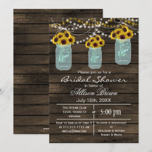 Invitation Tournesol en bois de barnwood bocal de mason douch