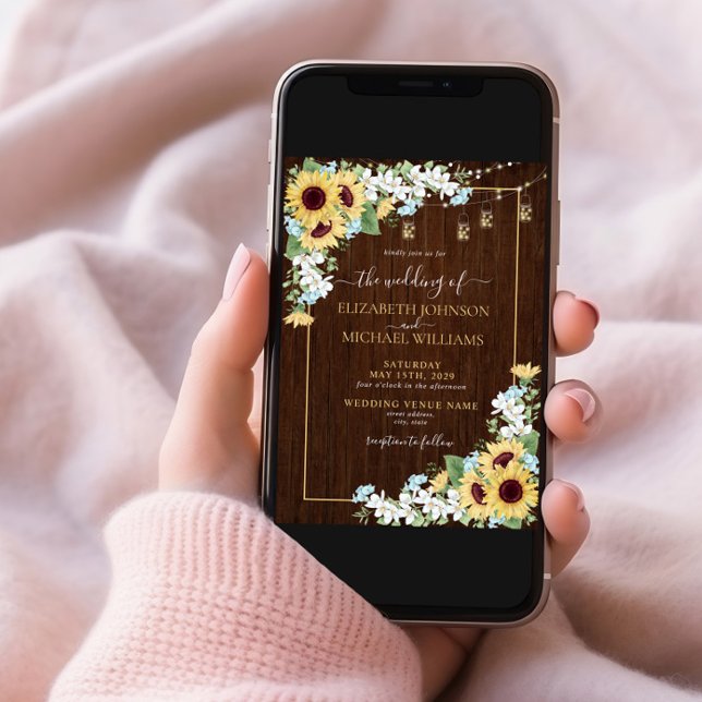 Invitation Tournesol en bois rustique Dusty Mariage photo ble (Créateur téléchargé)