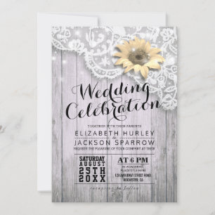 Invitation Tournesol en dentelle Vintage wedding shower Bois 
