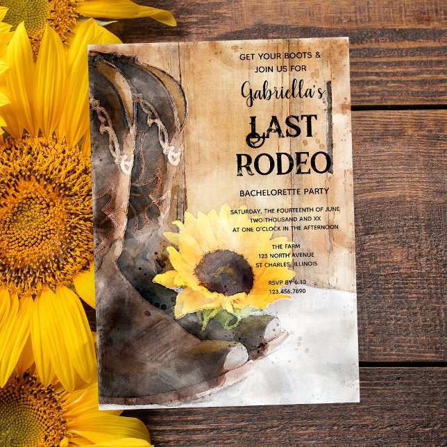 Invitation Tournesol et Bottes Dernier Rodéo Bachelorette Par (Créateur téléchargé)