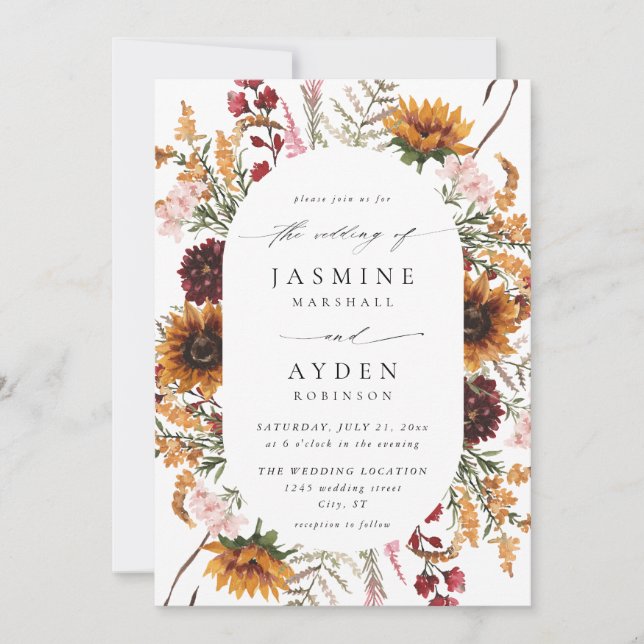 Invitation Tournesol et Fleur sauvage Floral Mariage 2 (Devant)