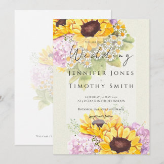 Invitation tournesol et hydrangée