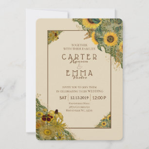 Invitation Tournesol et Mariage campagnard beige de dentelle 
