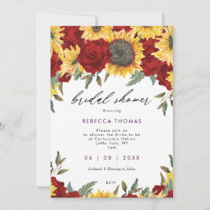 Invitation tournesol et roses rouges douche à nuptiale fleuri