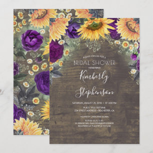 Invitation Tournesol et violet Rose Fête des mariées rustique