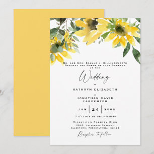 Invitation Tournesol Eucalyptus Aquarelle & Jaune