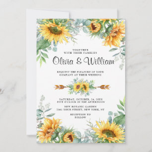 Invitation Tournesol Eucalyptus Aquarelle Mariage rustique