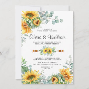Invitation Tournesol Eucalyptus Aquarelle Mariage rustique