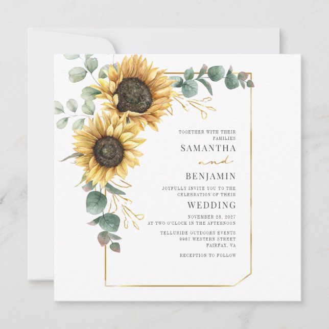 Invitation Tournesol Eucalyptus Floral Mariage (Devant)