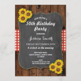 Invitation Tournesol fête d'anniversaire Rustic Wood Chalk In