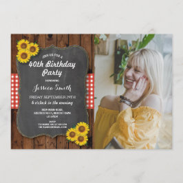 Invitation Tournesol fête d'anniversaire Rustic Wood Chalk Ph