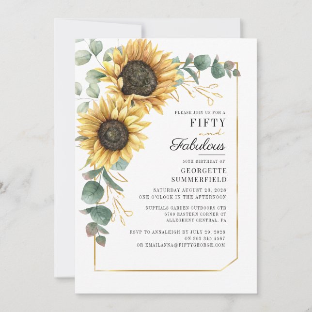 Invitation Tournesol Floral Greenery 50e anniversaire (Devant)