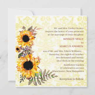 Invitation Tournesol Floral Jaune Rustique Mariage